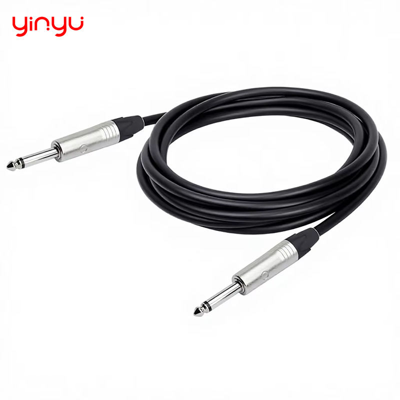 Factory photo: straight-plug instrument patch cable with nickel 6.35mm connectors on braided cable