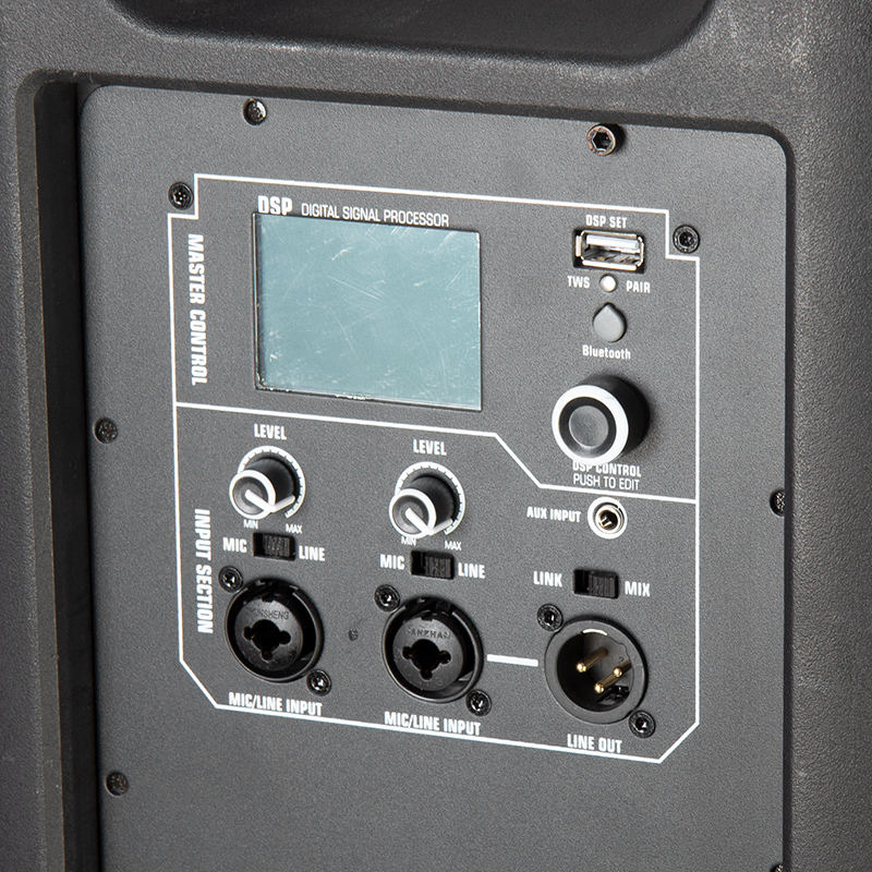 Internal view of Class-D amplifier on 1400W powered speaker for OEM