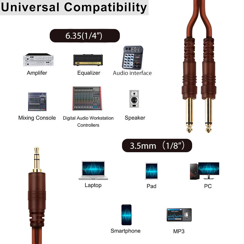 shielded 6.35mm to 3.5mm cable