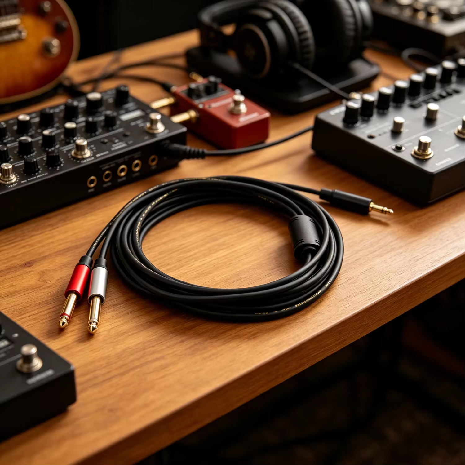 3.5mm to dual 6.35mm audio cable