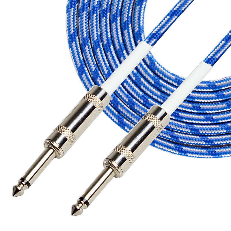 Instrument cable with braided tweed jacket and nickel straight plugs, factory photo